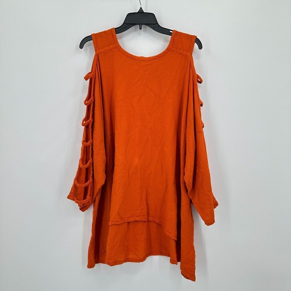 Cecilia Nathal Tunic Top‎ Womens One Size Orange Cutout Sleeve High Low Guazy